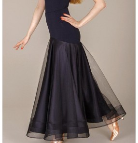 Black red fish bone hem two layers big skirts women's ladies female competition performance professional long length ballroom tango waltz flamenco dance skirts